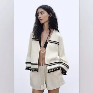Zara Beige and Black Knit Cardigan